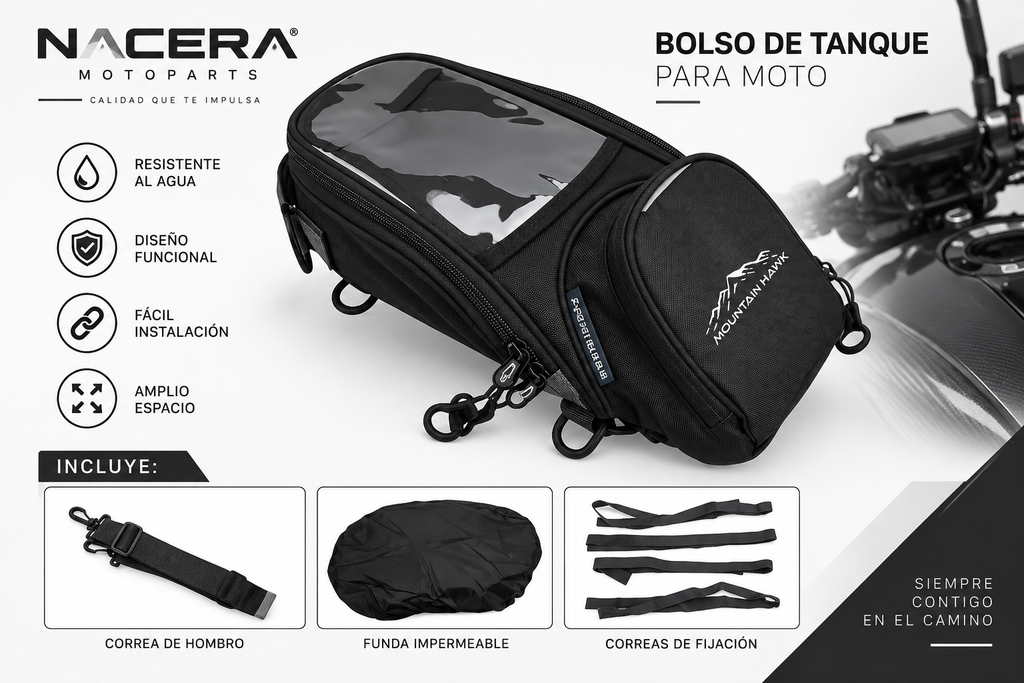 Bolsa de Tanque para Moto con Soporte para Celular y GPS