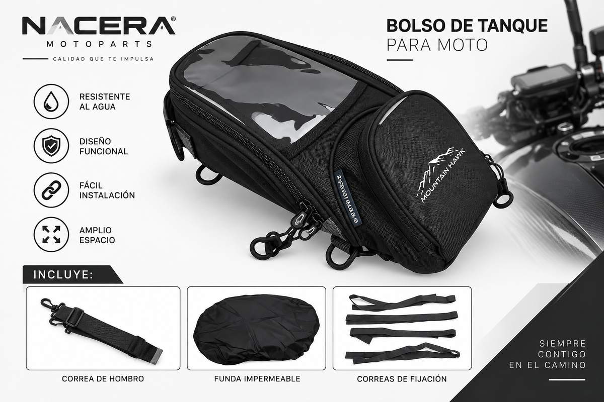 Bolsa de Tanque para Moto con Soporte para Celular y GPS