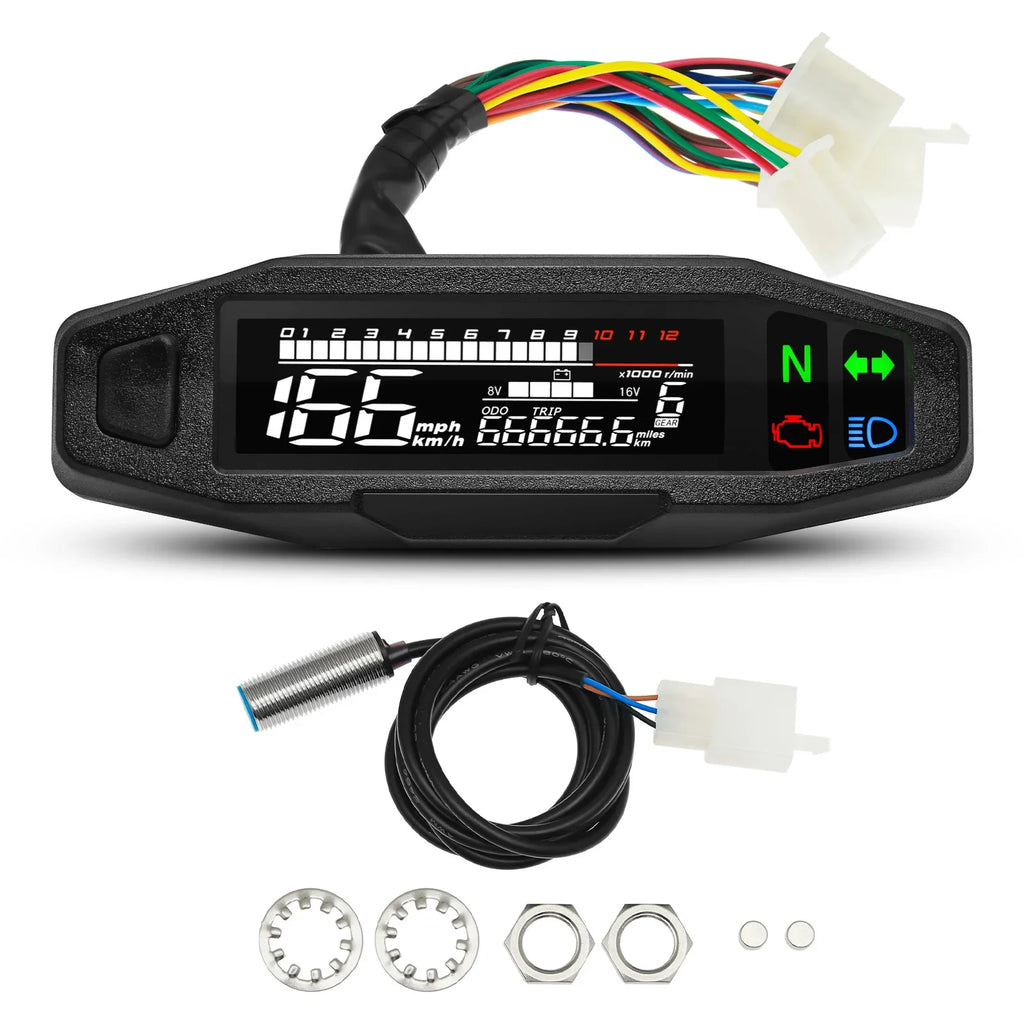 Velocímetro Digital LCD para Moto — Tacómetro con Sensor y Soporte