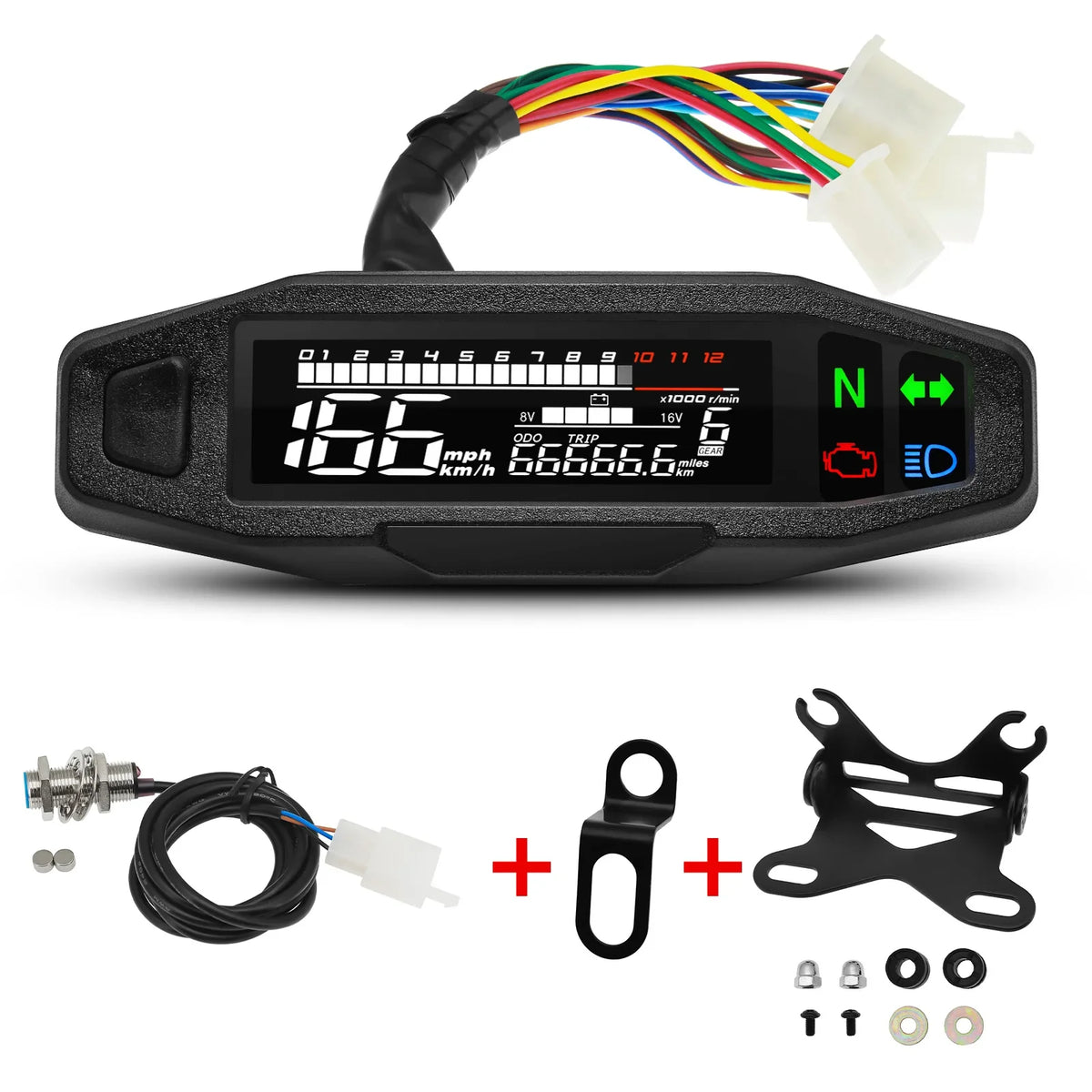 Velocímetro Digital LCD para Moto — Tacómetro con Sensor y Soporte