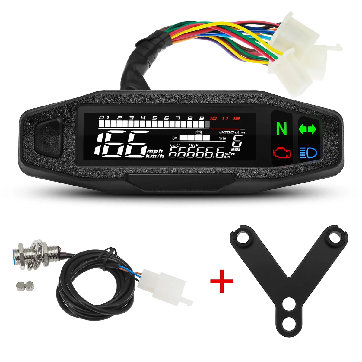 Velocímetro Digital LCD para Moto — Tacómetro con Sensor y Soporte