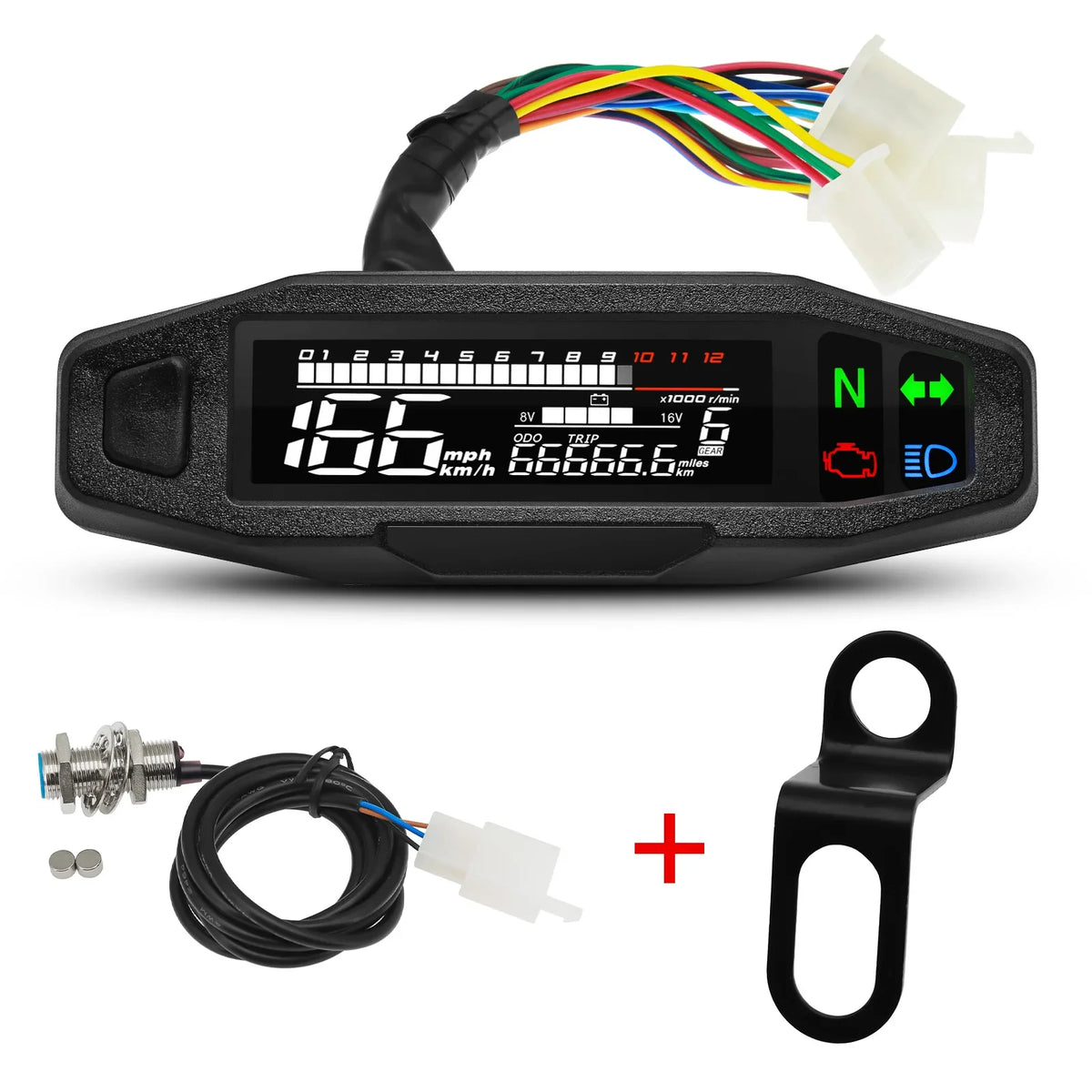 Velocímetro Digital LCD para Moto — Tacómetro con Sensor y Soporte