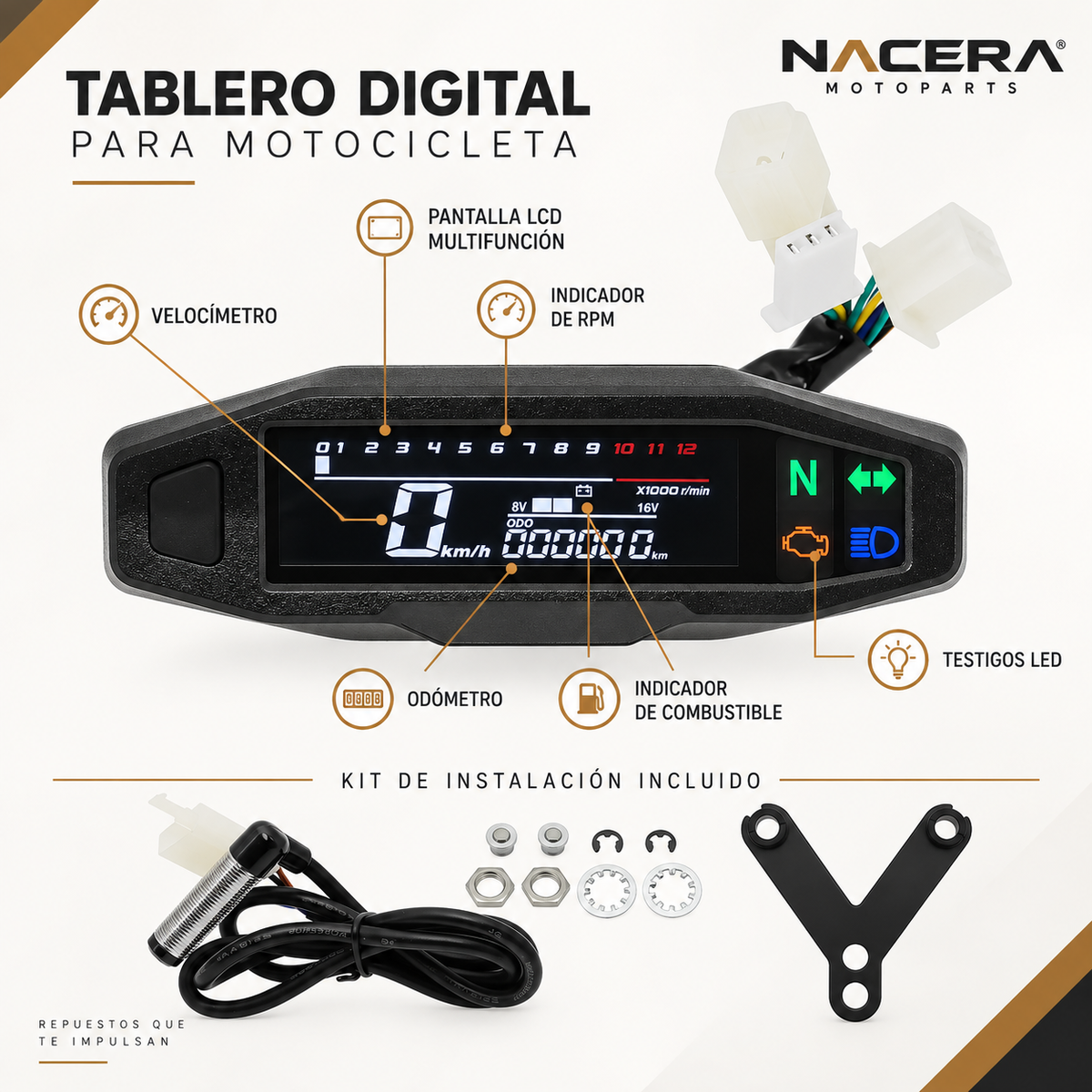 Velocímetro Digital LCD para Moto — Tacómetro con Sensor y Soporte